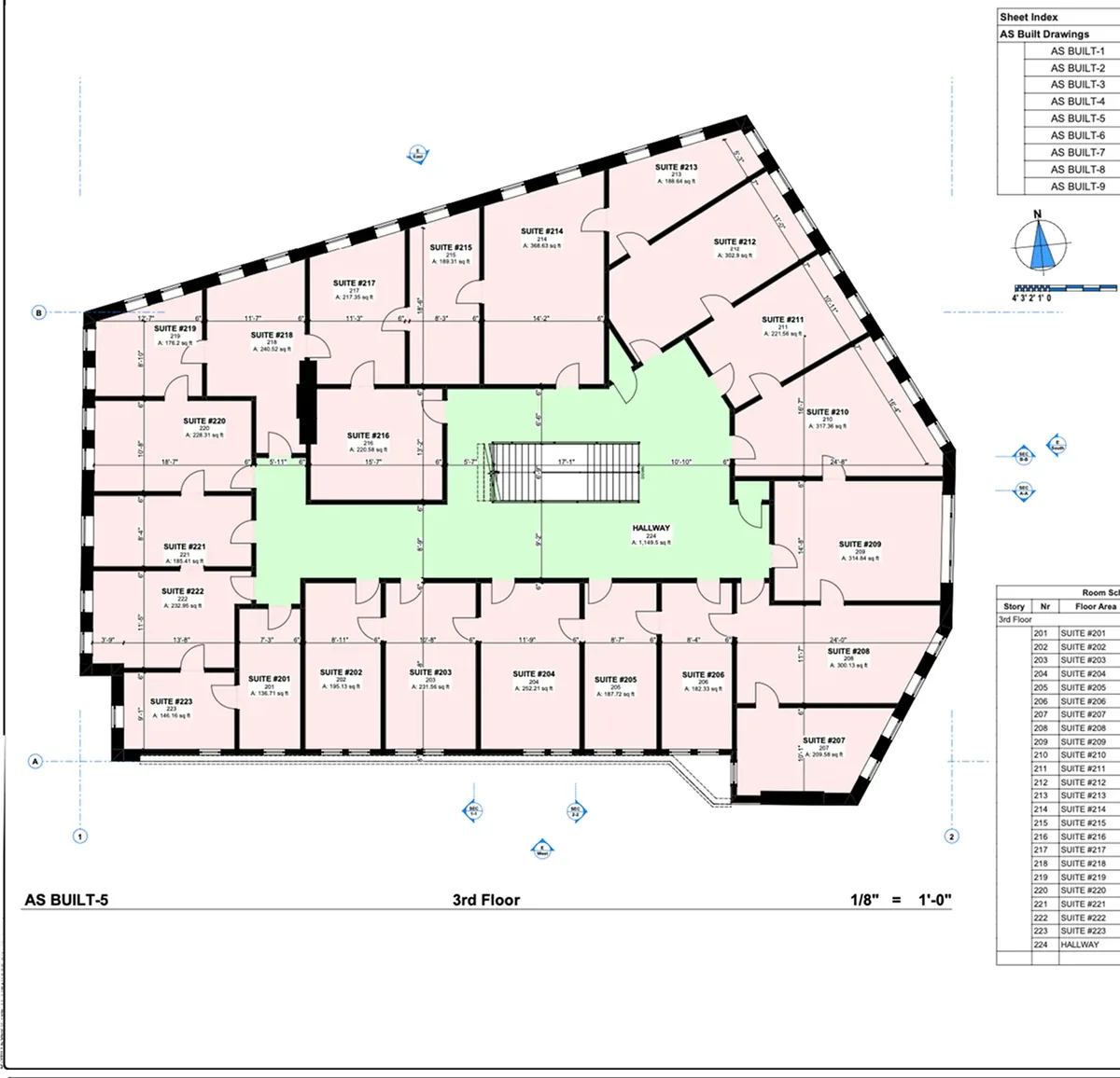 As-built floor plan for a commercial building